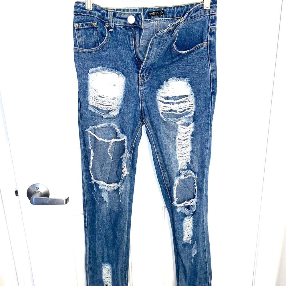 Nasty Gal Distressed Blue Skinny Jeans